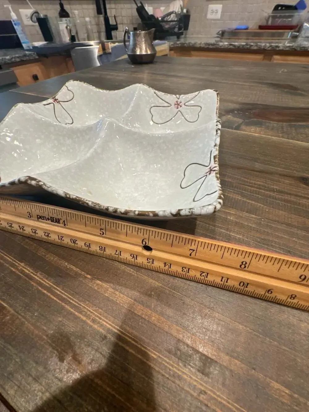 Ceramic White Speckled 4-Section Divided Dish with Floral Hand-Painted Accents
